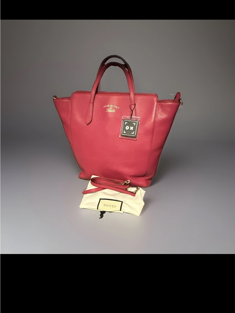 Gucci Swing Leather Tote Bag Pink/Fuchsia Made in Italy Dust Bag